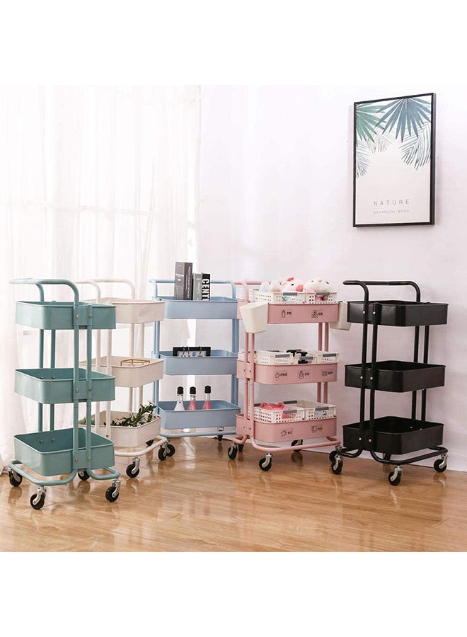 3 Tier Trolley Storage Cart With Rubber Wheels Black 43.5x33x87cm