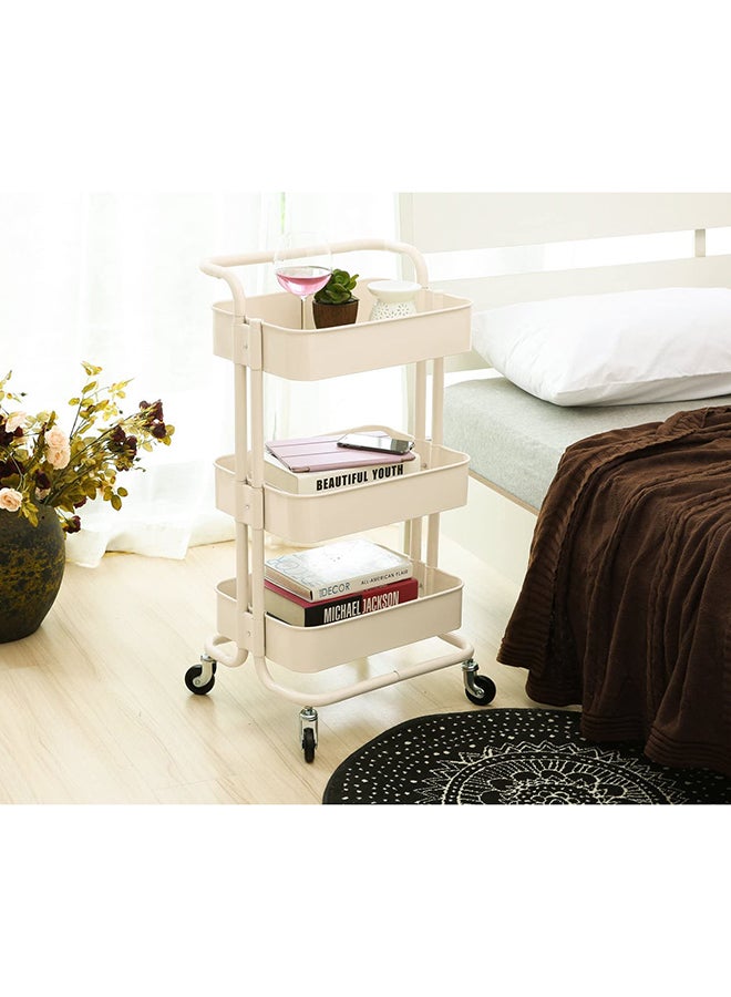 Roman Gifts 3-Tier Trolley Storage Cart With Wheels Beige 43.5x33x87cm  - Image 3