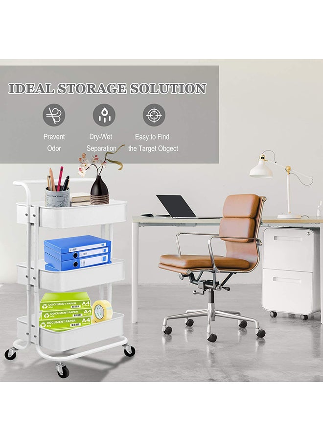 Roman Gifts 3 Tier Metal Utility Multipurpose Trolley Organizer Cart With Wheels For Office, Kitchen Bathroom Bedroom White/Black 43x36x87cm  - Image 5