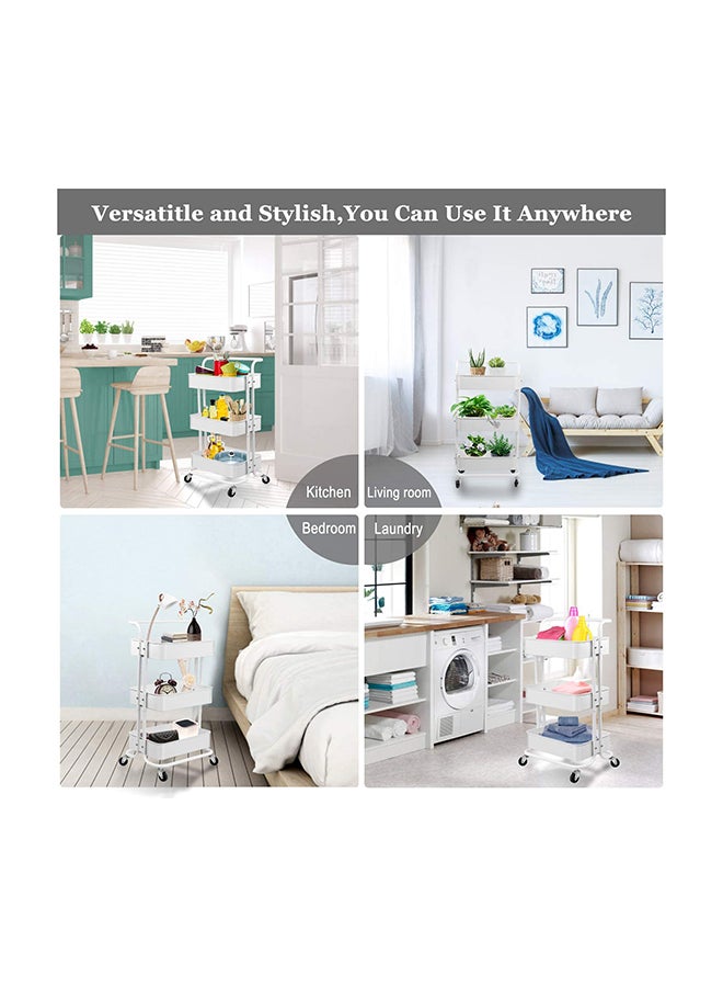 Roman Gifts 3 Tier Metal Utility Multipurpose Trolley Organizer Cart With Wheels For Office, Kitchen Bathroom Bedroom White/Black 43x36x87cm  - Image 4