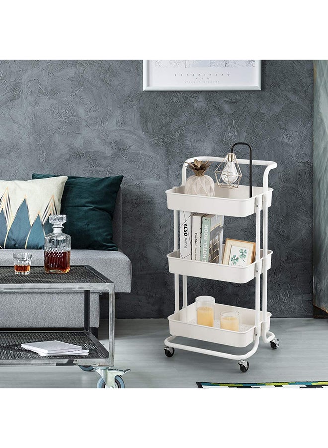 Roman Gifts 3 Tier Utility Rolling Storage Cart With Handles And Lockable Wheels Pearl White 43x36x86.5cm  - Image 2