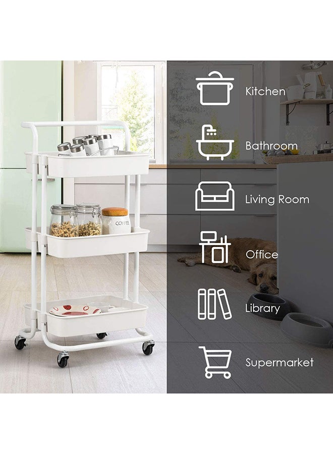 Roman Gifts 3 Tier Utility Rolling Storage Cart With Handles And Lockable Wheels Pearl White 43x36x86.5cm  - Image 5