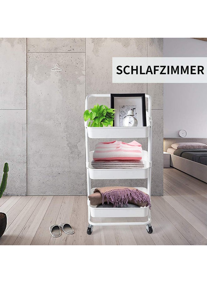 Roman Gifts - 3 Tier Utility Rolling Storage Cart With Handles And Lockable Wheels Pearl White 43x36x86.5cm - Image 1