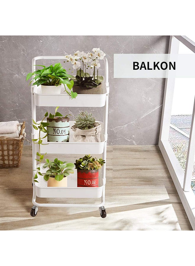 Roman Gifts 3 Tier Utility Rolling Storage Cart With Handles And Lockable Wheels Pearl White 43x36x86.5cm  - Image 4