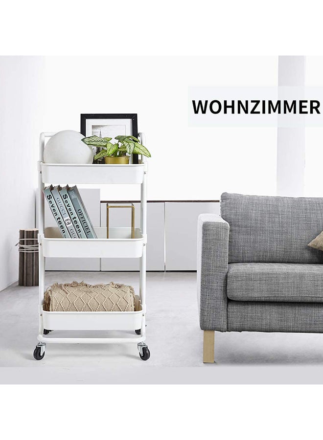 Roman Gifts - 3 Tier Utility Rolling Storage Cart With Handles And Lockable Wheels Pearl White 43x36x86.5cm - Image 1