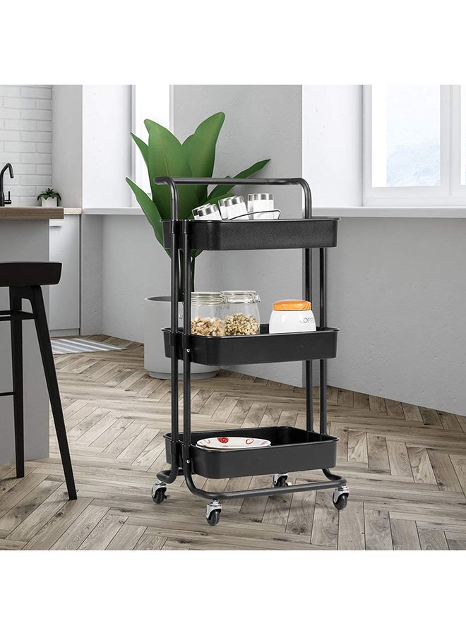 رومان جيفتس عربة تخزين عملية من 3 أرفف مزودة بمقابض وعجلات دوارة قابلة للقفل أسود 43x36x86.5سم - Image 2