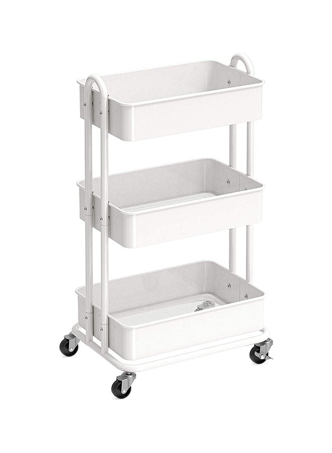 Roman Gifts 3-Tier Multifunctional Kitchen Cart With 2 Dividers And Hanging Bucket Metal Utility Rolling Cart White 43x36x76cm  - Image 1
