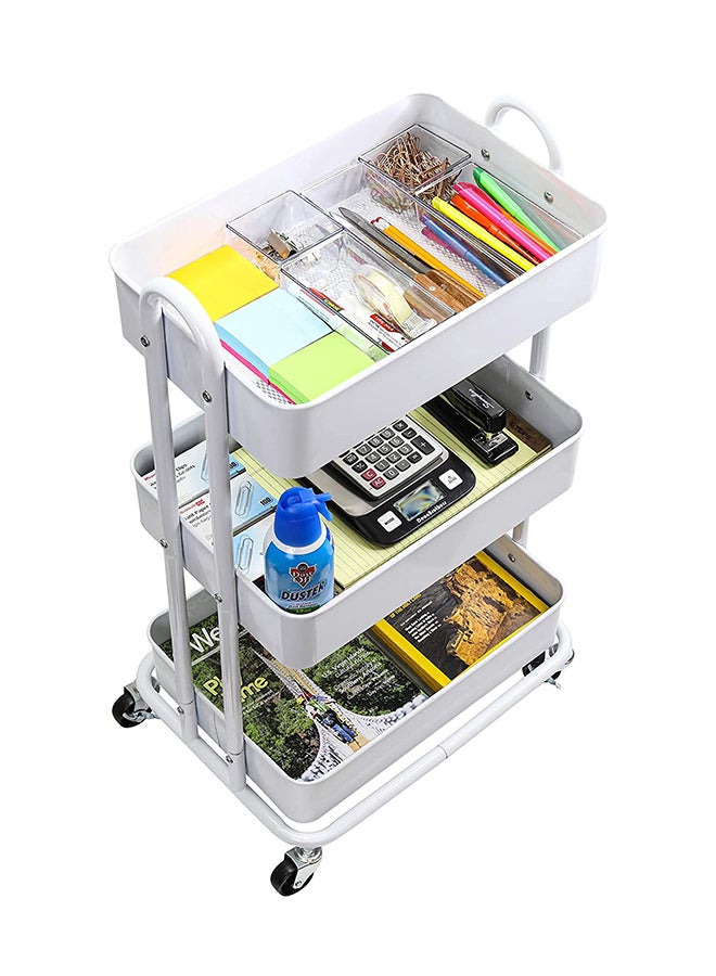 Roman Gifts 3-Tier Multifunctional Kitchen Cart With 2 Dividers And Hanging Bucket Metal Utility Rolling Cart White 43x36x76cm  - Image 2