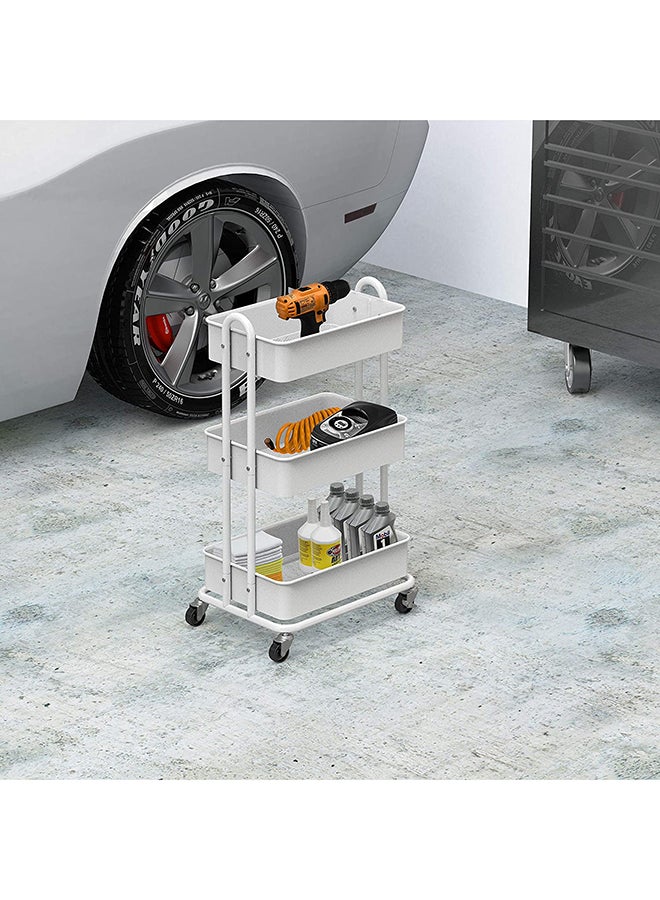 Roman Gifts 3-Tier Multifunctional Kitchen Cart With 2 Dividers And Hanging Bucket Metal Utility Rolling Cart White 43x36x76cm  - Image 3