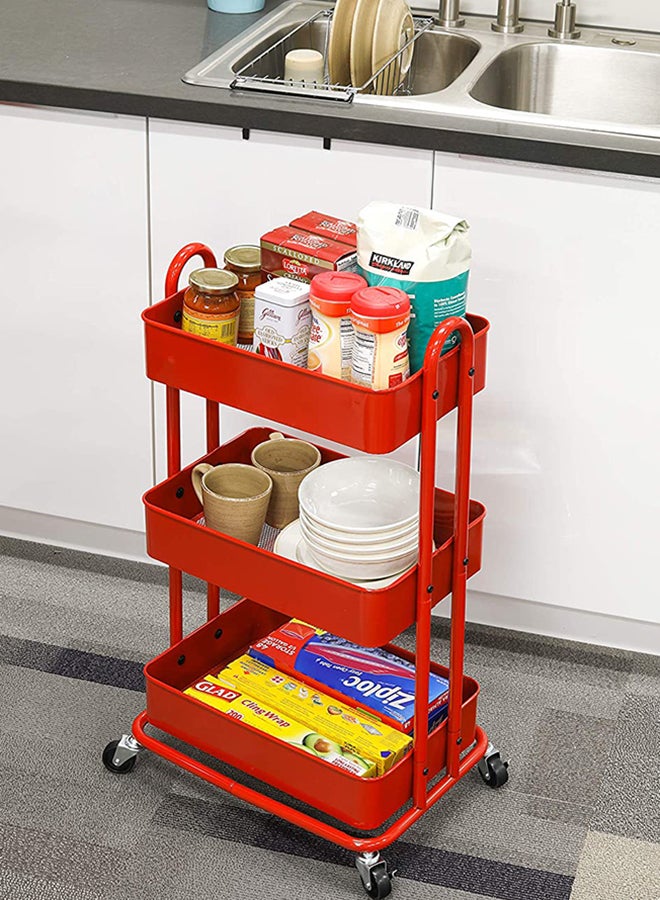 رومان جيفتس عربة متنقلة عملية من المعدن بثلاثة طوابق أحمر 44x82x35سم - Image 5