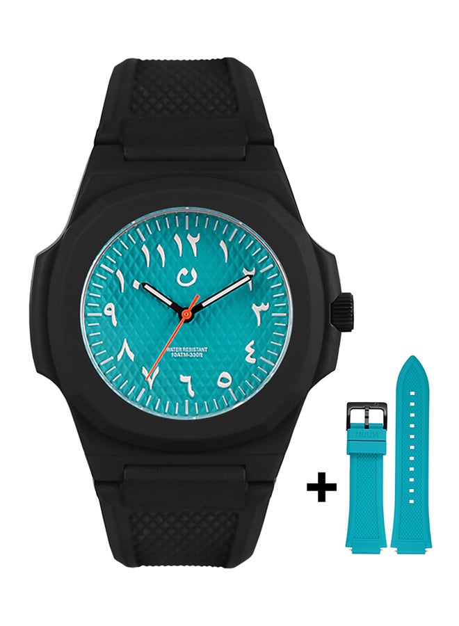 نون ساعة يد بعقارب وسوار من المطاط
 SCA5 - 43 ملم - أسود unisex - Image 2