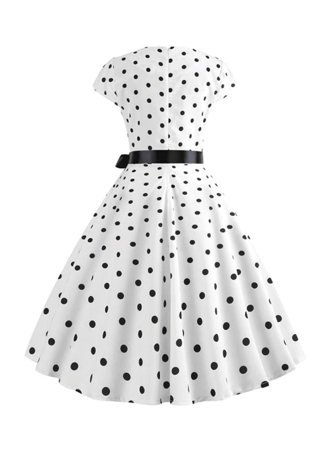 A-Line Dress Polka Dot Printed Dress White/Black  - Image 2