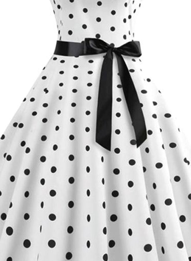 A-Line Dress Polka Dot Printed Dress White/Black  - Image 3