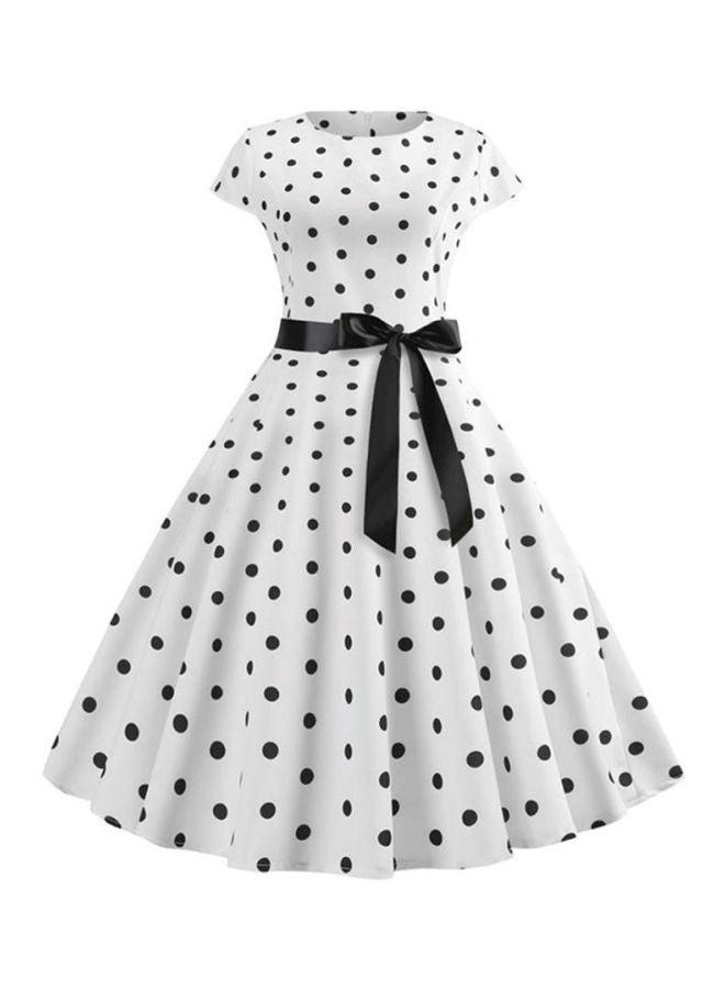 A-Line Dress Polka Dot Printed Dress White/Black  - Image 1