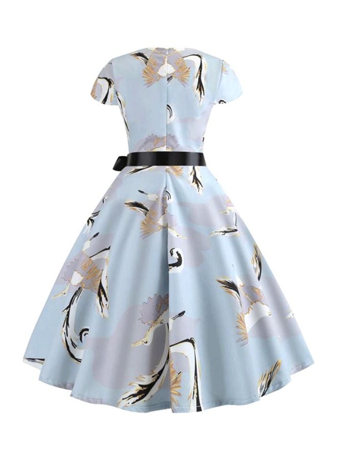 Bow Detailed Midi Dress Blue/Beige/Black  - Image 2
