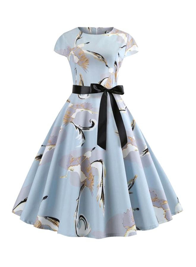 Bow Detailed Midi Dress Blue/Beige/Black  - Image 1