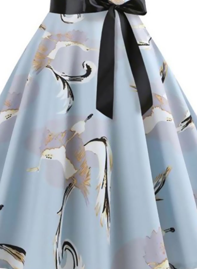 Bow Detailed Midi Dress Blue/Beige/Black  - Image 3