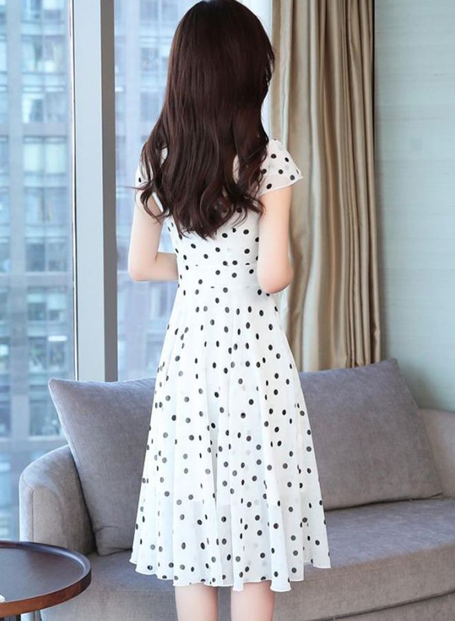 Polka Dot Printed Dress White/Black  - Image 2