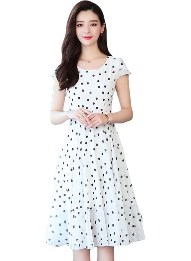 Polka Dot Printed Dress White/Black  - Image 1