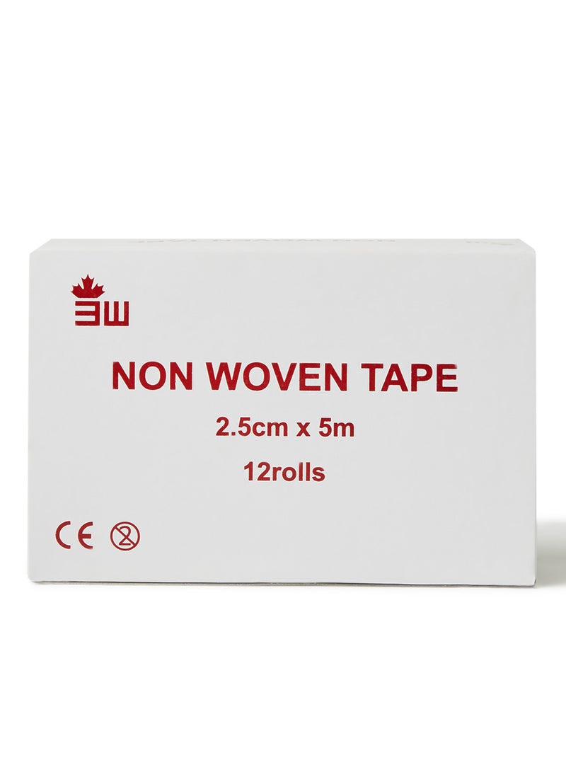 3W Healthcare Non-Woventape 12 Pcs 2.5Cmx5M First Aid Adhesive Surgical Bandage Tape, Fabric Tape For Wound Care  - Image 2