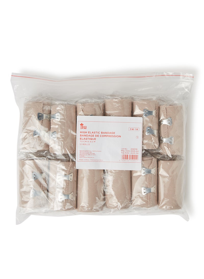 3W Healthcare High Elastic Bandage 12 Pieces, First Aid Flexible Compression Wrap Versatile Support For Injuries 7.5X4.5Cm - Image 3