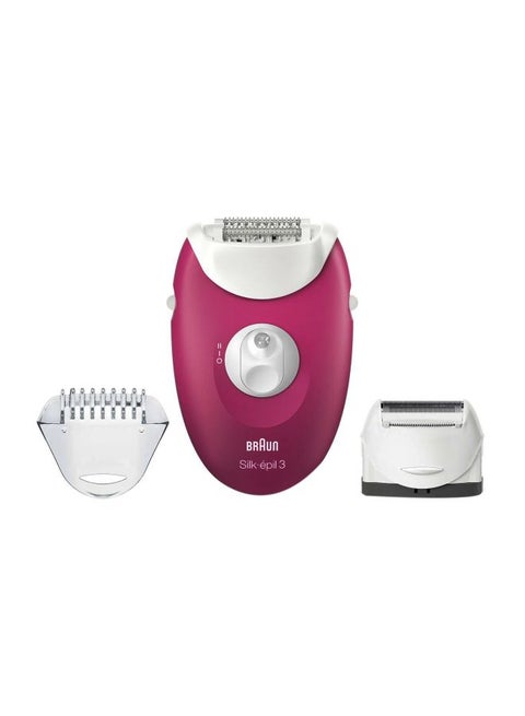 Silk-Epil 3 Epilator With Shaver Head Raspberry Pink/White