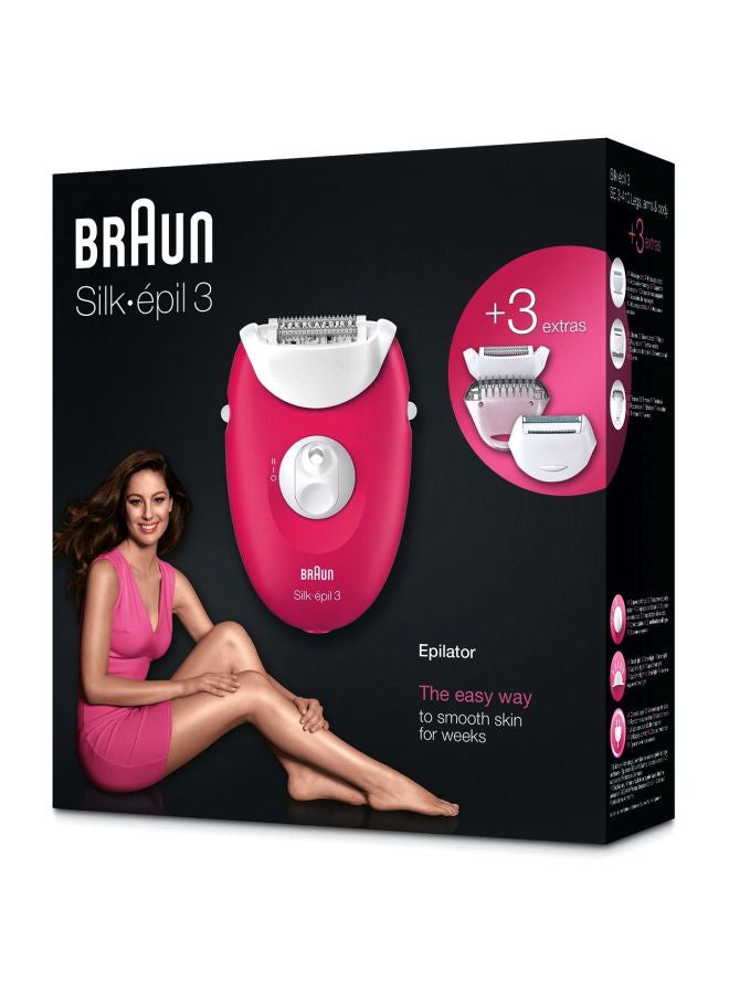 BRAUN - Silk-Epil 3 Epilator With Shaver Head Raspberry Pink/White - Image 1