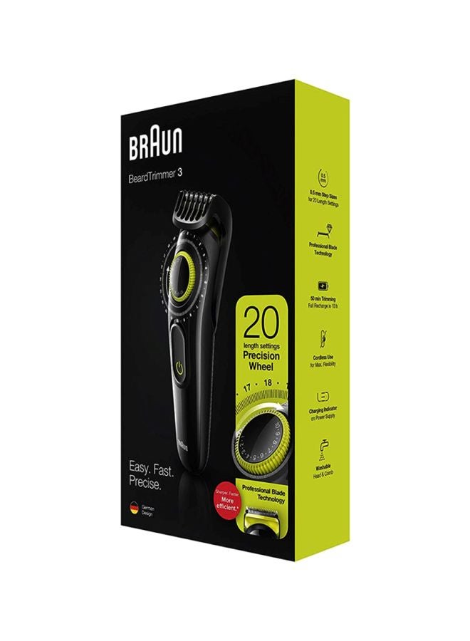 BRAUN - Beard Trimmer BT3221 With Precision Dial And Comb Black/Volt Green - Image 1