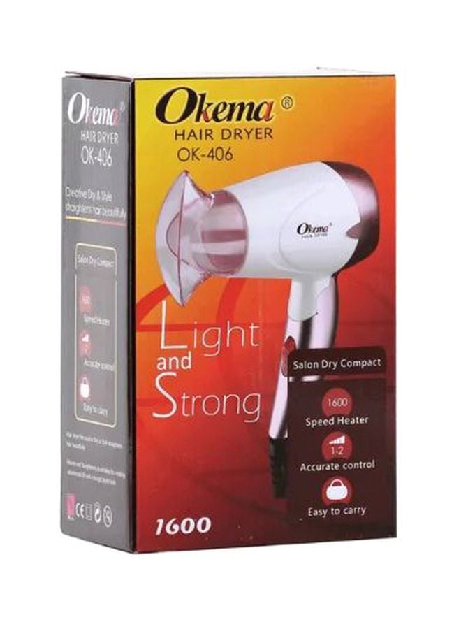 Okema Light And Strong Hair Dryer White/Pink - Image 2
