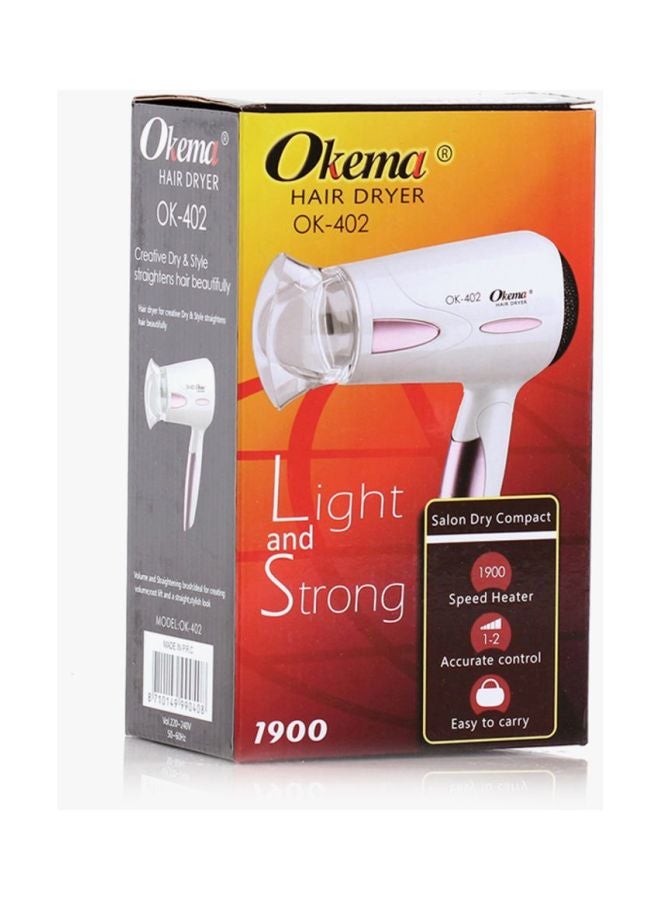 Okema Professional Hair Dryer White/Pink - Image 2