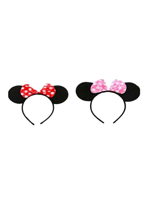 2-Piece Minnie Mouse Ear Headband Set Black/Pink/Red