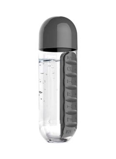Goldedge Water Bottle With Built-In Daily Pill Box Organizer Grey 15cm  - Image 1
