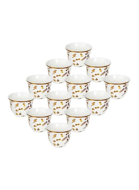 12-Piece Tashkeel Cawa Cup Set White/Gold 90ml