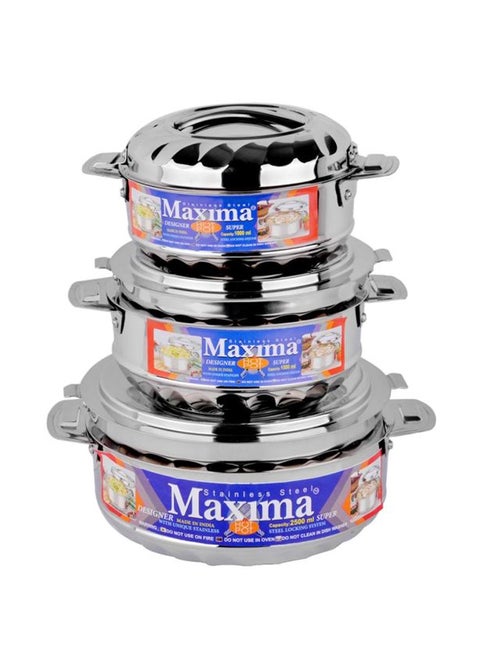 حافظات ماكسيما طقم صغير 3 حبة  - نسخة أصلية فضي Small Hot Pot 1 x 1000, Medium Hot Pot 1 x 1500, Large Hot Pot 1 x 2500ملليلتر