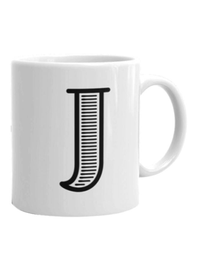 Goldedge Alphabet J Printed Ceramic Coffee Mug White/Black 