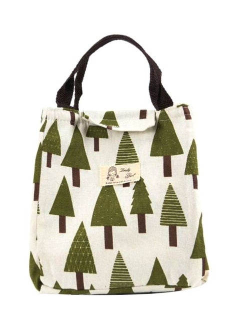 Printed Insulated Canvas Lunch Bag White/Green 23x20x16cm