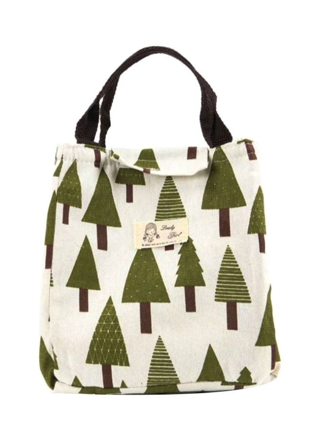 CYTHERIA Printed Insulated Canvas Lunch Bag White/Green 23x20x16cm 