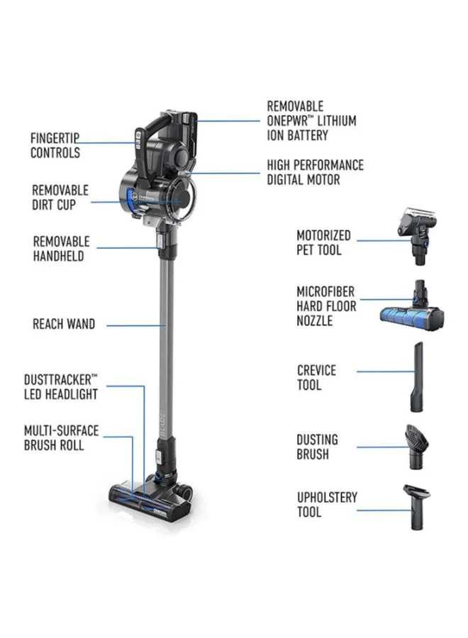HOOVER Onepwr Blade Max Cordless Vacuum Cleaner Machine, Up To 40 min Runtime, 3 Stage Filtration, Helix Technology, Wall Mount, Upholstery & Motorized Pet Tool 0.6 L 1200 W CLSV-B4ME Black