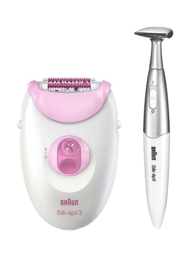 براون ماكينة إزالة الشعر سلك-إبيل 3 مع ماكينة حلاقة لمنطقة البيكيني أبيض/ وردي - Image 1