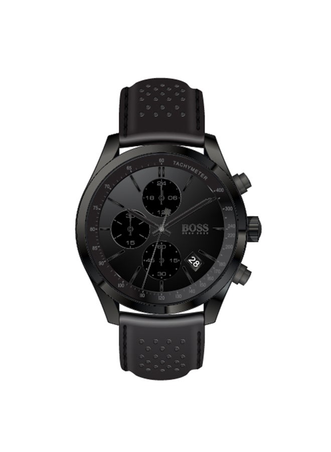 هوجو بوس ساعة يد كرونوغراف وبسوار من الجلد طراز 1513474 للرجال - Image 1