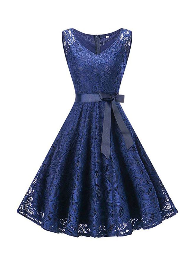 Lace Embroidered A-Line Dress Blue - Image 1