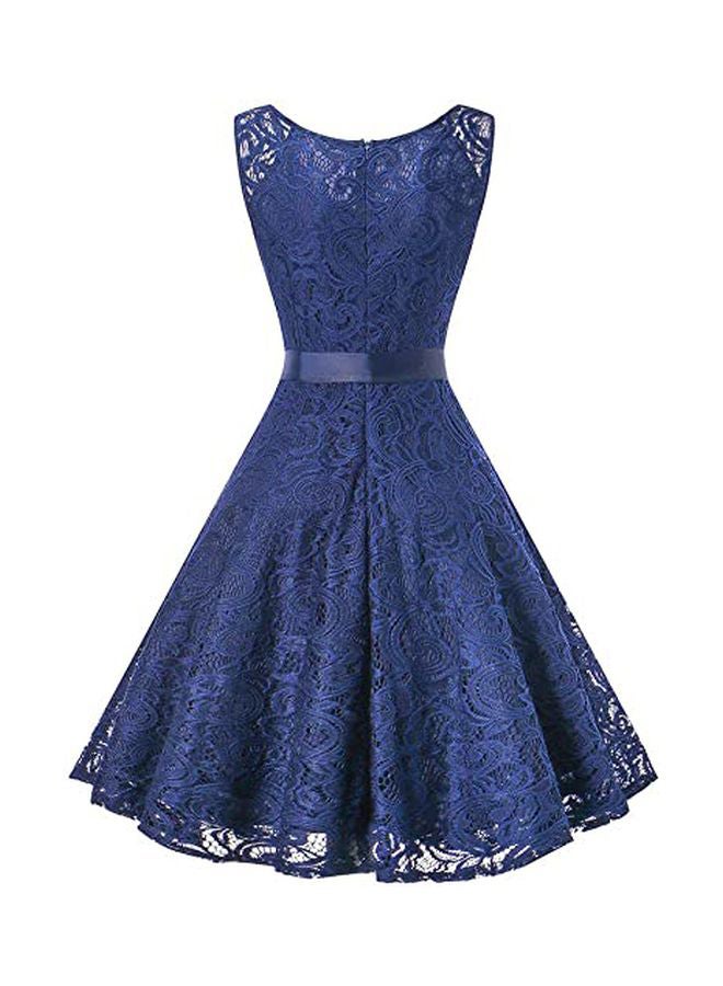 Lace Embroidered A-Line Dress Blue - Image 2