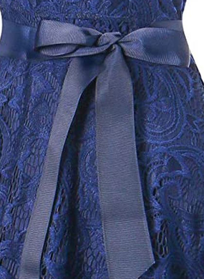 Lace Embroidered A-Line Dress Blue - Image 3