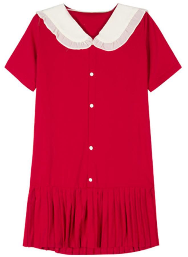 Solid Mini Shirt Dress Red/White - Image 1