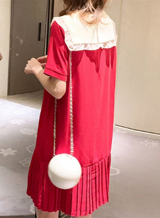 Solid Mini Shirt Dress Red/White - Image 2