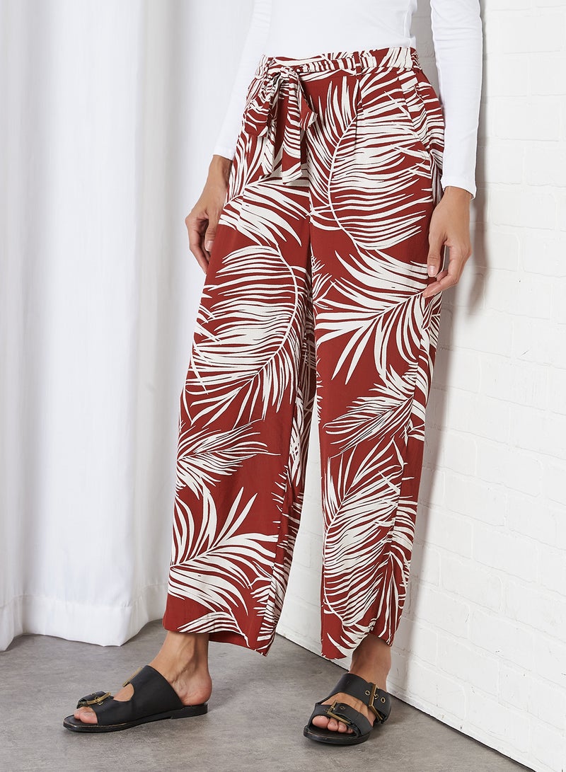 ONLY Leaf Print Belted Pants Burnt Henna  - Image 1