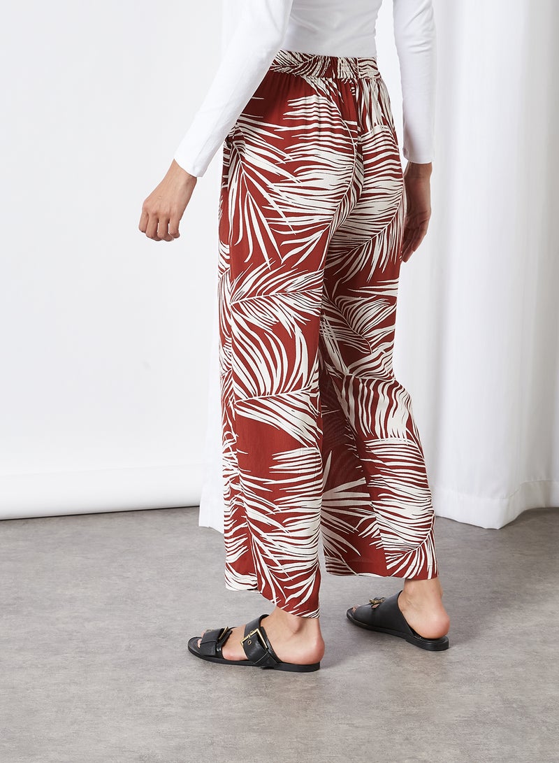 ONLY Leaf Print Belted Pants Burnt Henna  - Image 2