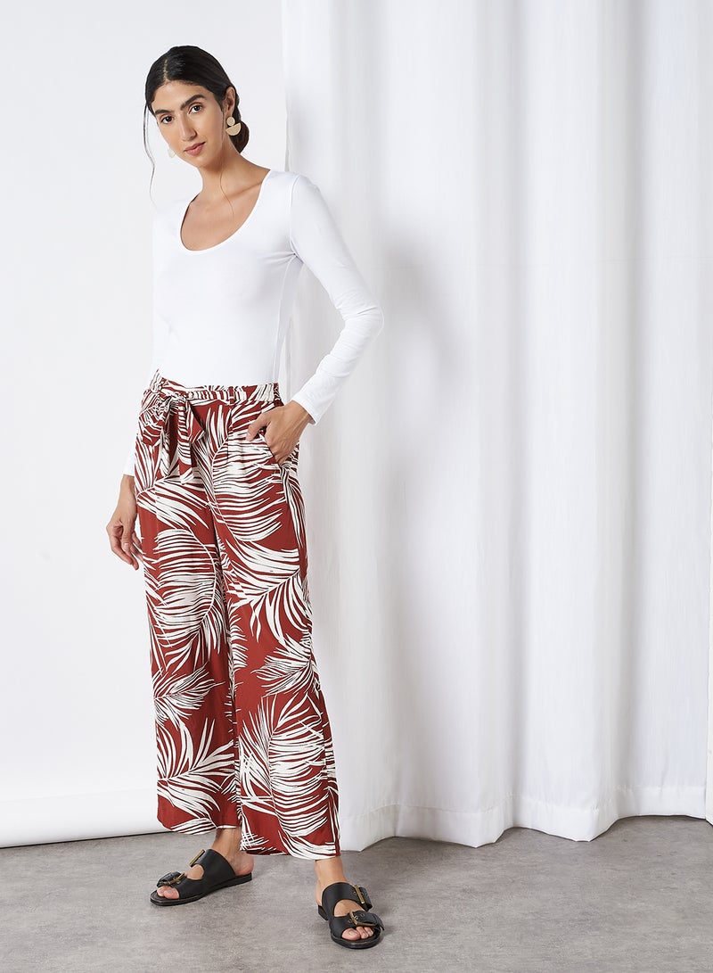 ONLY Leaf Print Belted Pants Burnt Henna  - Image 3
