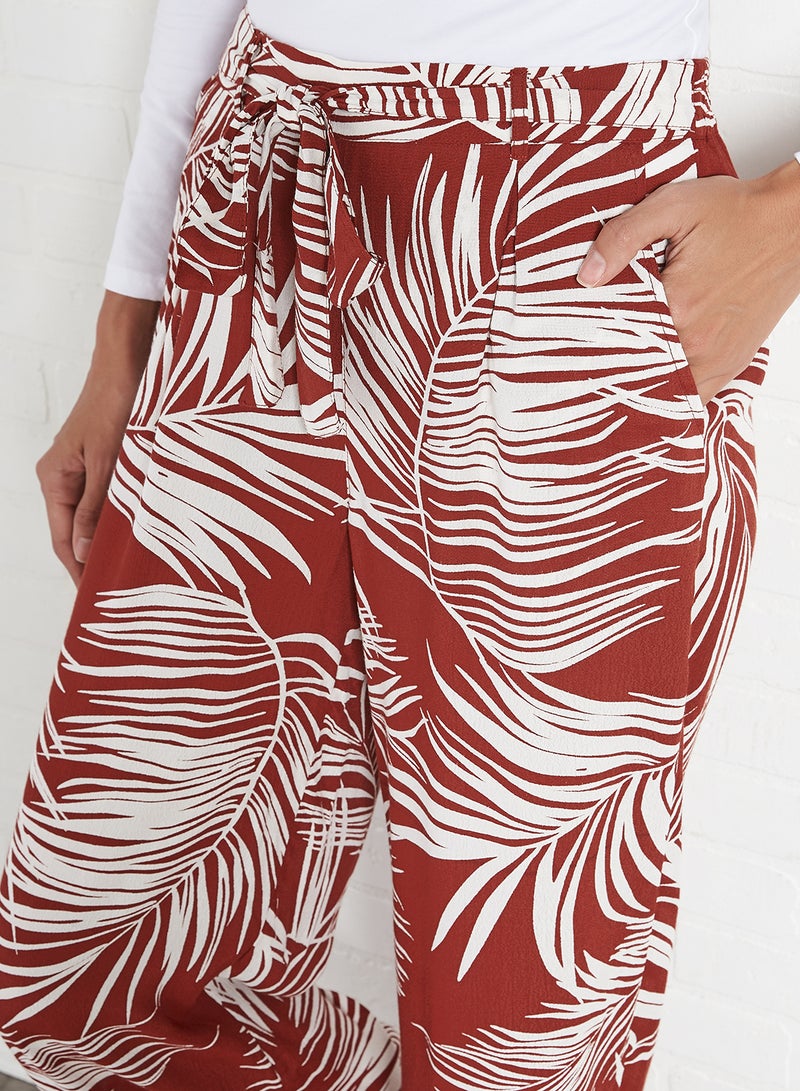 ONLY Leaf Print Belted Pants Burnt Henna  - Image 4