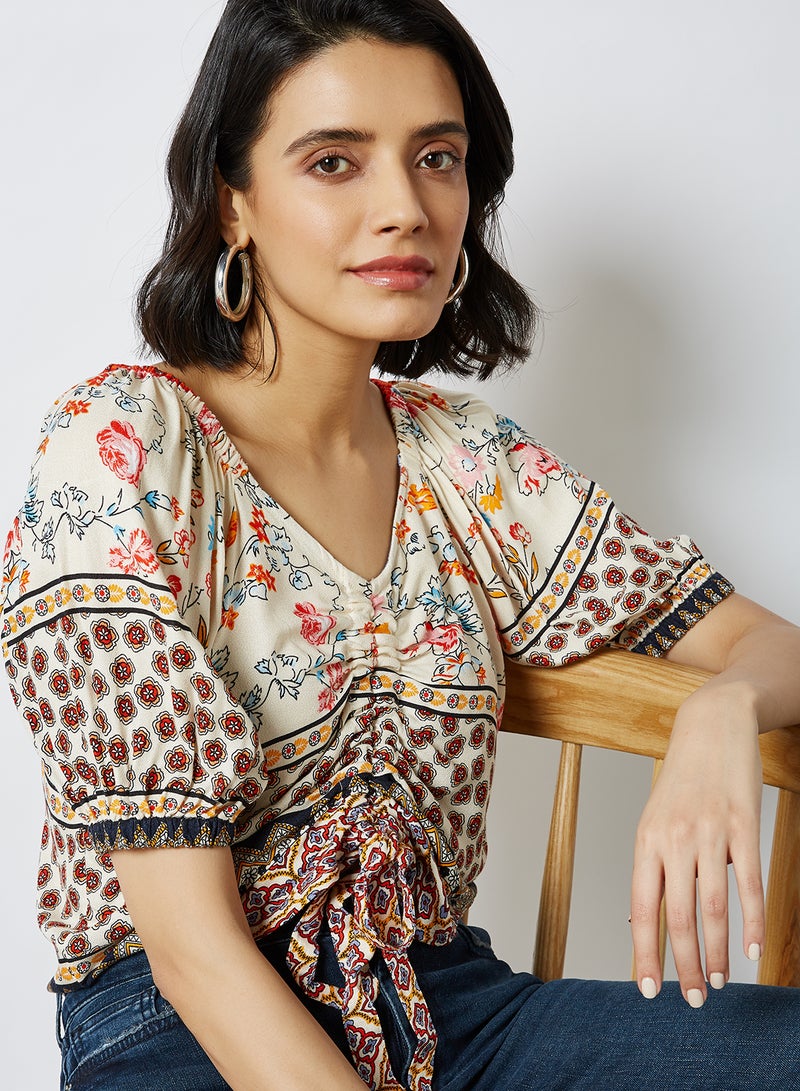 Y.A.S Ruched Front Crop Top Sandshell  - Image 4